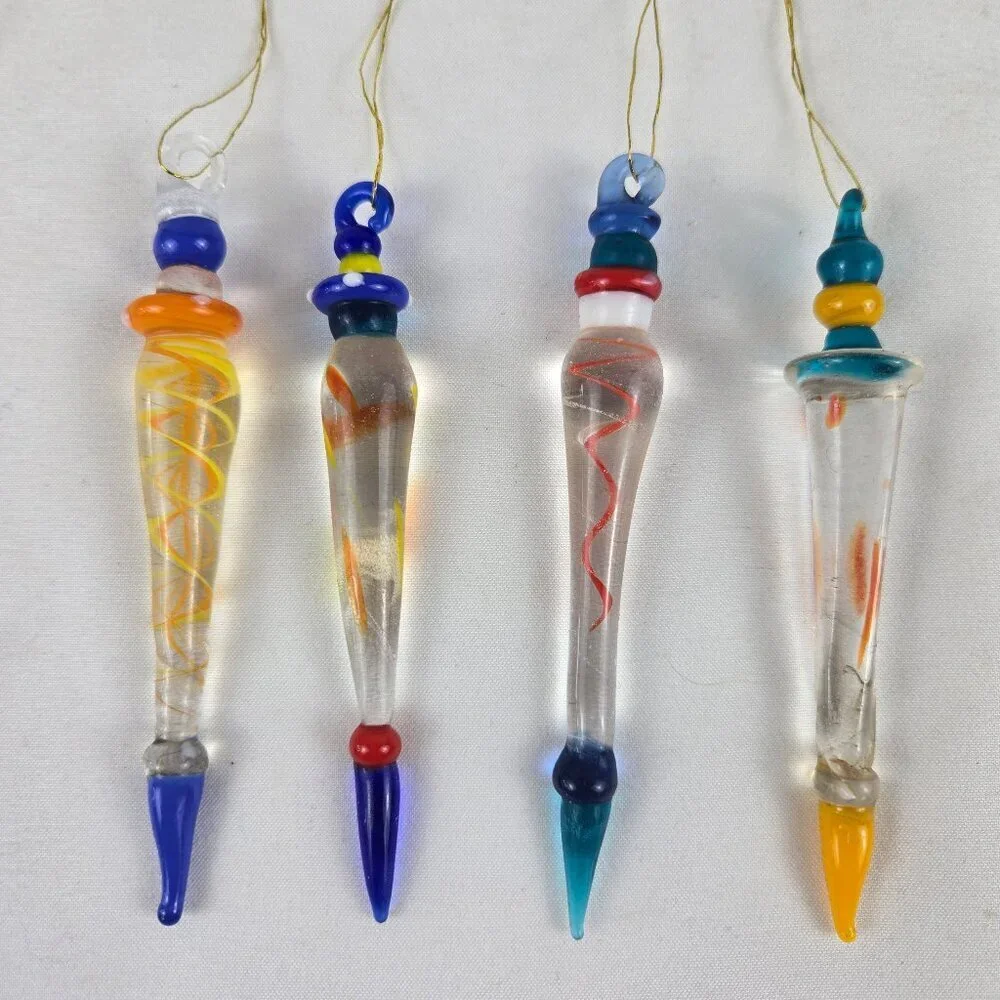 Set of 11 Glass Christmas Ornaments with Hangers Angels Colorful Glass Drops VTG